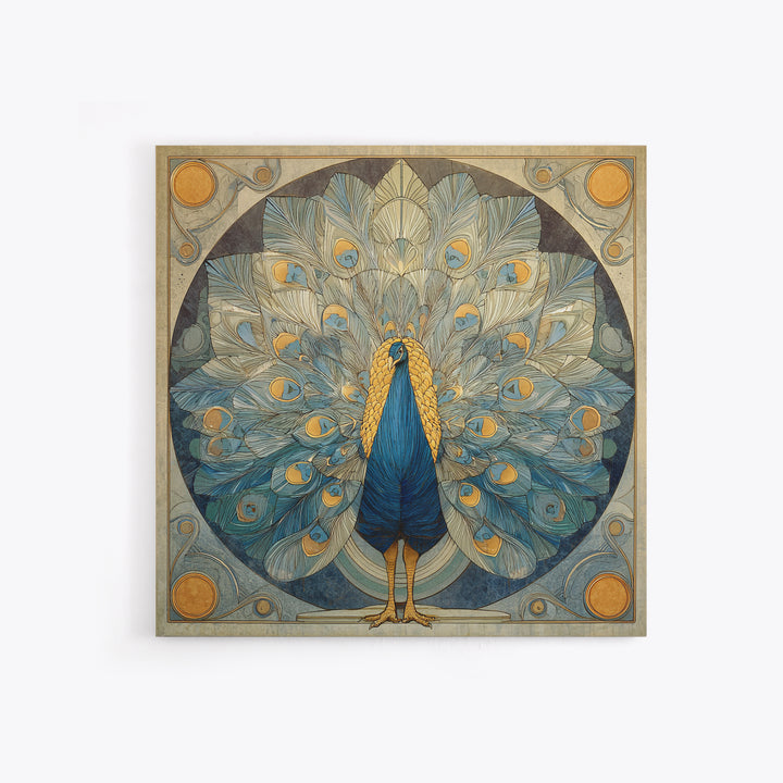 Dramatic Peacock with Oversized Feather Pattern Canvas Print, Maximalist Art, Original Painting, Living Room Decor, Maximal, MAX-1x1-8
