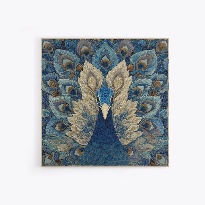 Dramatic Peacock with Oversized Feather Pattern Canvas Print, Maximalist Art, Fine Art Print, Living Room Decor, Maximal, MAX-1x1-80
