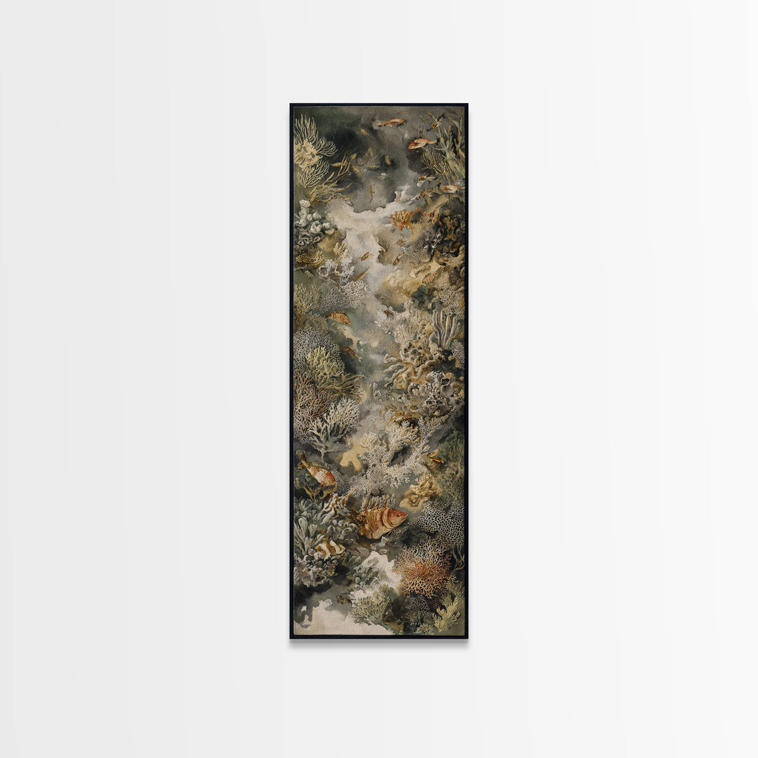 Wild Coral Reef Framed Canvas Print, Maximalist Art, Textured Painting, Living Room Decor, Fine Art, Maximal, Digital Wall Art, MAX-1x3-29