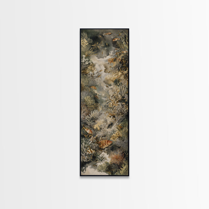 Wild Coral Reef Framed Canvas Print, Maximalist Art, Textured Painting, Living Room Decor, Fine Art, Maximal, Digital Wall Art, MAX-1x3-29