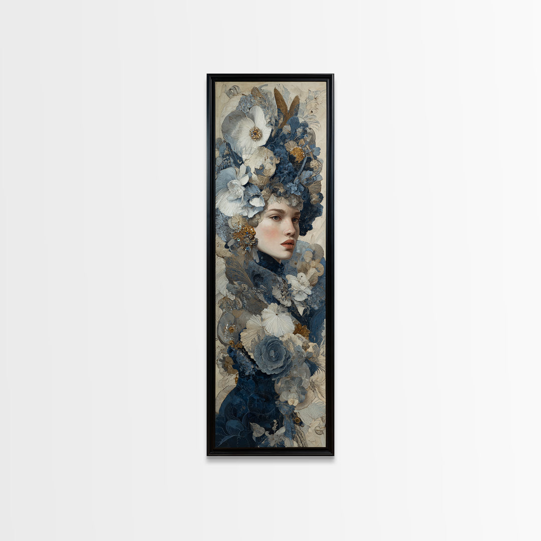 Ornate Portrait with Layered Textiles and Jewels Canvas Print, Maximalist Art, Digital Print, Living Room Decor, Maximal, MAX-1x3-40