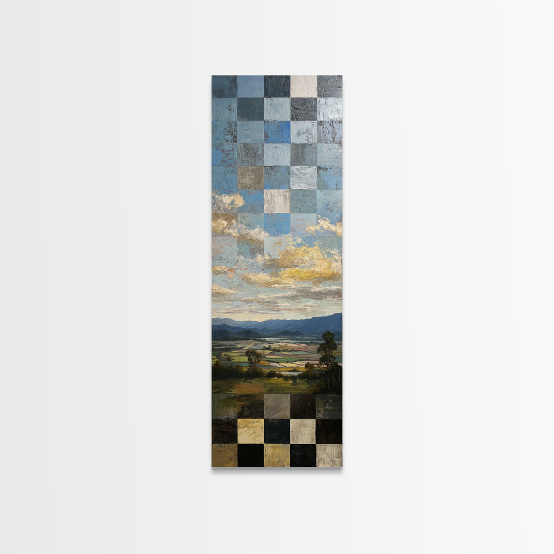 Eclectic Checkerboard Landscape Canvas Print, Maximalist Art, Art Print, Living Room Decor, Fine Art, Maximal, Boho Wall Art, MAX-1x3-65