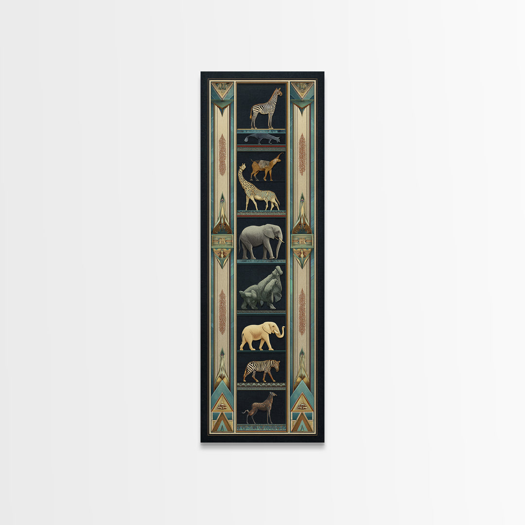 Folk Art Animal Parade Framed Canvas Print, Maximalist Art, Unique Wall Art, Living Room Decor, Oil Painting, Maximal, MAX-1x3-76