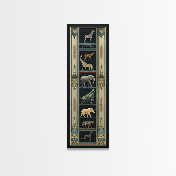 Folk Art Animal Parade Framed Canvas Print, Maximalist Art, Unique Wall Art, Living Room Decor, Oil Painting, Maximal, MAX-1x3-76