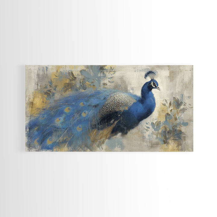 Dramatic Peacock with Oversized Feather Pattern Canvas Print, Maximalist Art, Modern Wall Art, Living Room Decor, Maximal, MAX-2x1-100