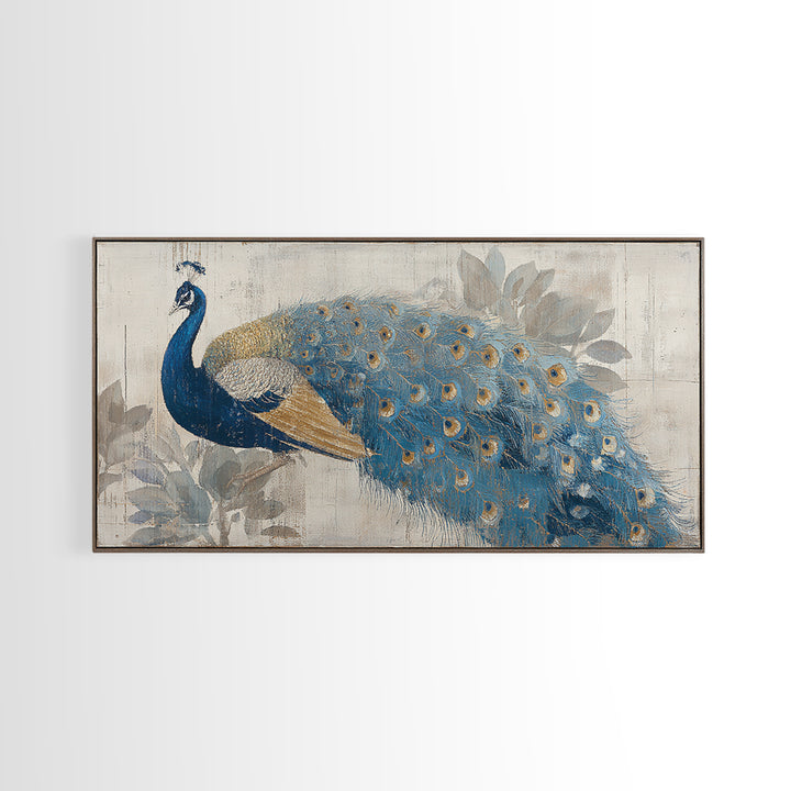 Dramatic Peacock with Oversized Feather Pattern Canvas Print, Maximalist Art, Contemporary Art, Living Room Decor, Maximal, MAX-2x1-28