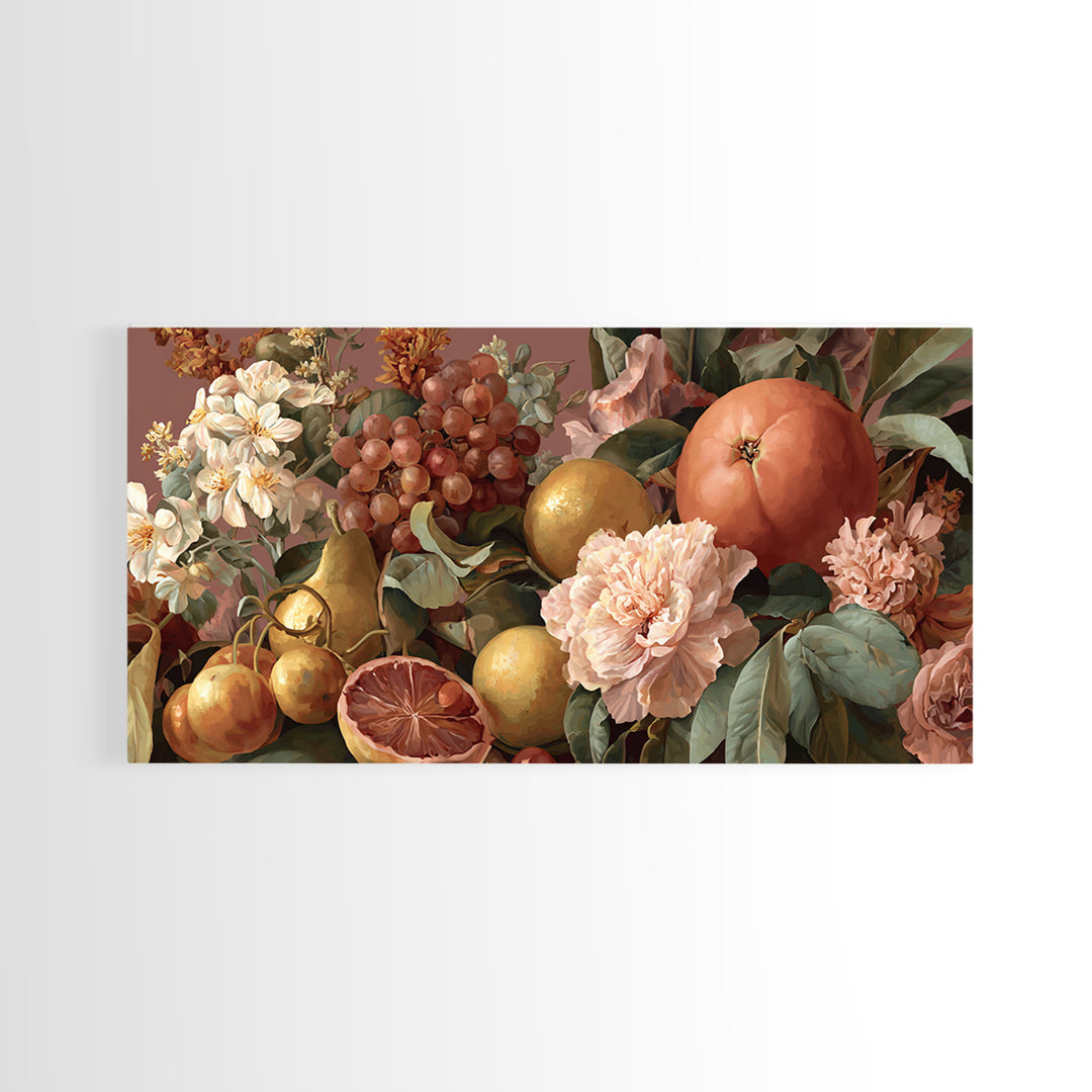 Rococo Fruit Feast Framed Canvas Print, Maximalist Art, Wall Art, Living Room Decor, Oil Painting, Maximal, Digital Print, MAX-2x1-35