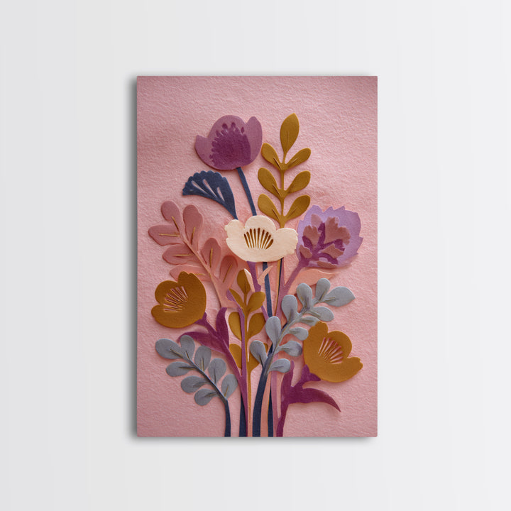 Matisse Inspired Cutouts with Vivid Floral Motifs Framed Canvas Print, Maximalist Art, Home Decor, Living Room Decor, Maximal, MAX-2x3-18
