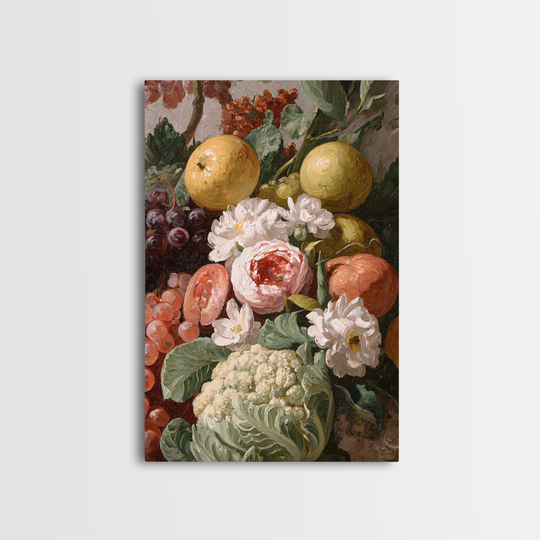Rococo Fruit Feast Canvas Print, Maximalist Art, Digital Art, Living Room Decor, Maximal, Pink Wall Art, Dopamine Decor, MAX-2x3-23