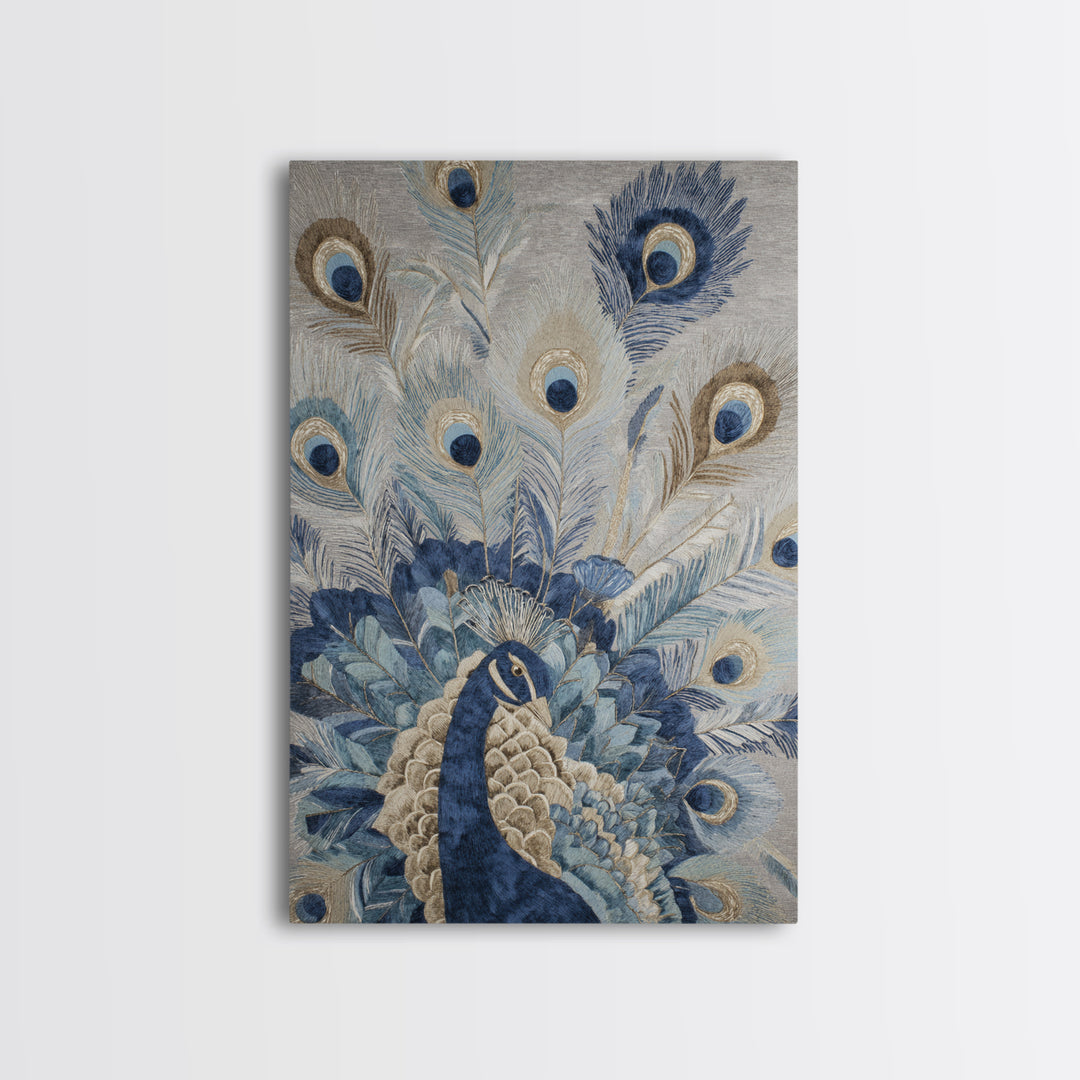 Dramatic Peacock with Oversized Feather Pattern Canvas Print, Maximalist Art, Contemporary Art, Living Room Decor, Maximal, MAX-2x3-40