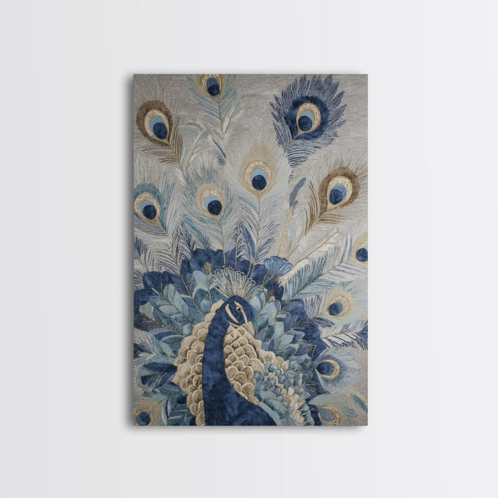 Dramatic Peacock with Oversized Feather Pattern Canvas Print, Maximalist Art, Contemporary Art, Living Room Decor, Maximal, MAX-2x3-40