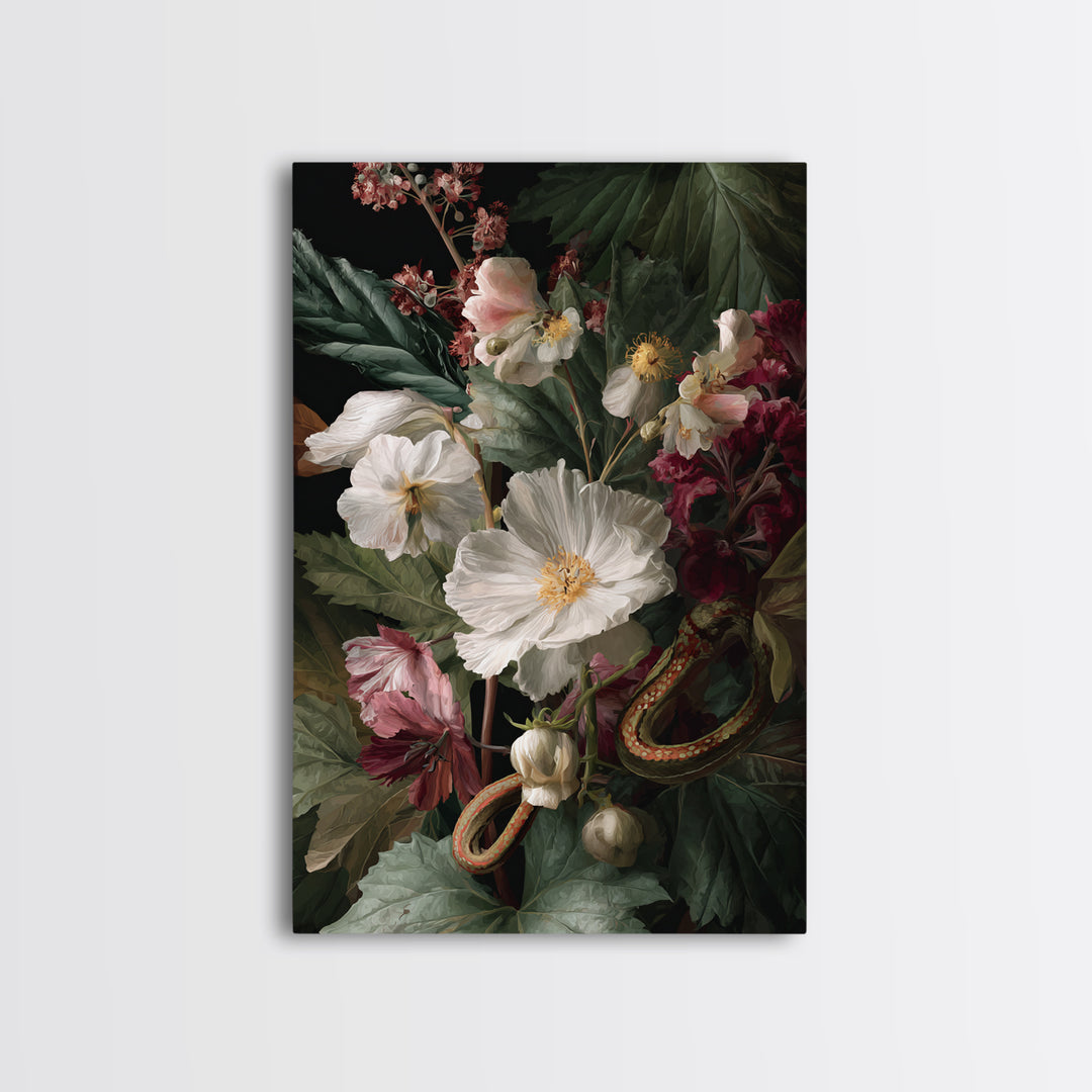 Highly Patterned Snake and Flower Composition Canvas Print, Maximalist Art, Living Room Decor, Oil Painting, Maximal, MAX-2x3-45