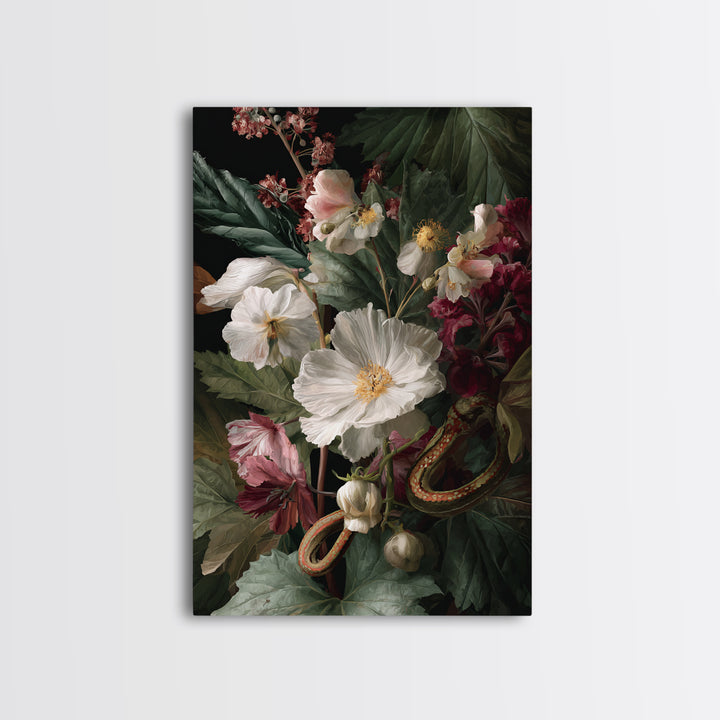 Highly Patterned Snake and Flower Composition Canvas Print, Maximalist Art, Living Room Decor, Oil Painting, Maximal, MAX-2x3-45