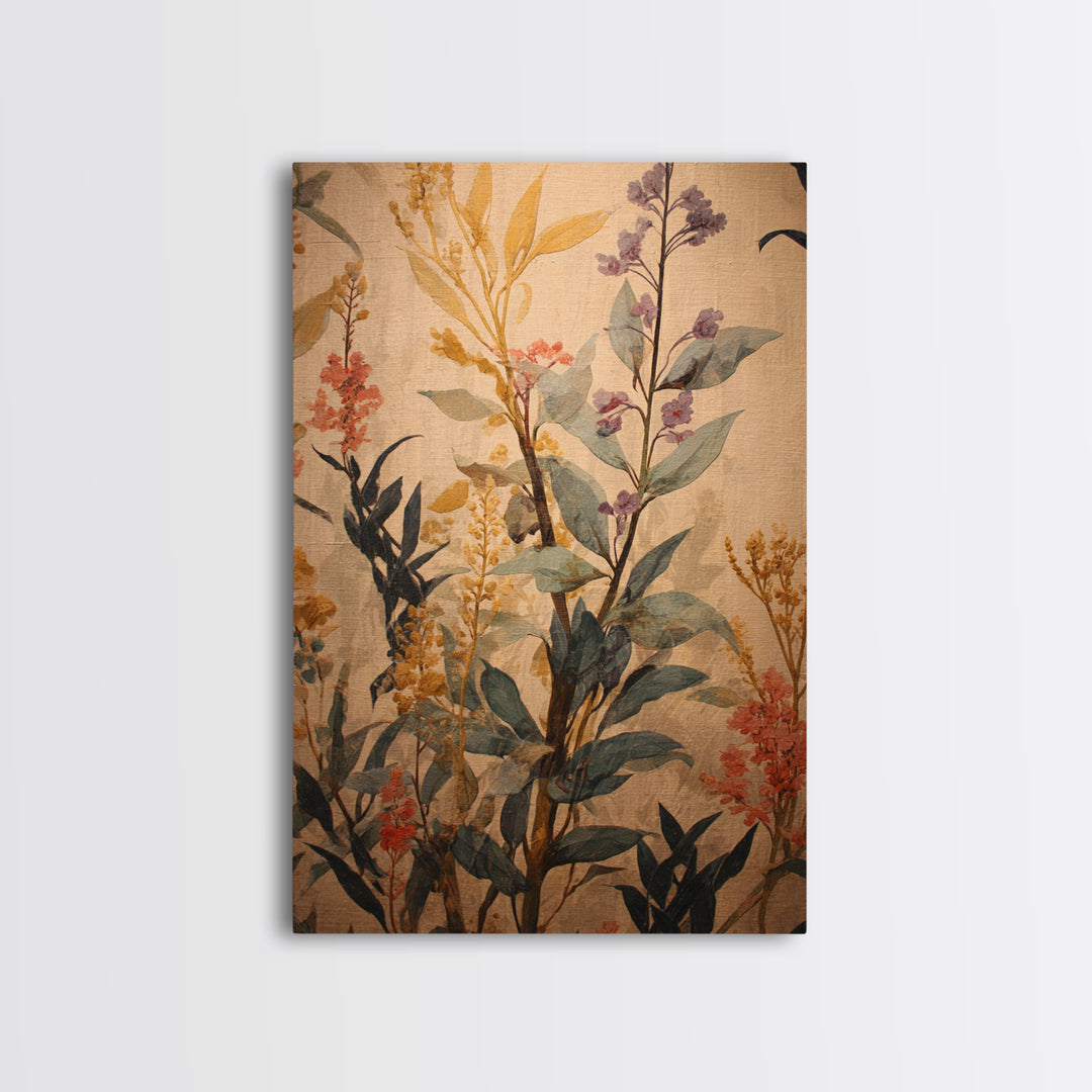 Crowded Botanical Tapestry Framed Canvas Print, Maximalist Art, Modern Art, Living Room Decor, Oil Painting, Maximal, MAX-2x3-87