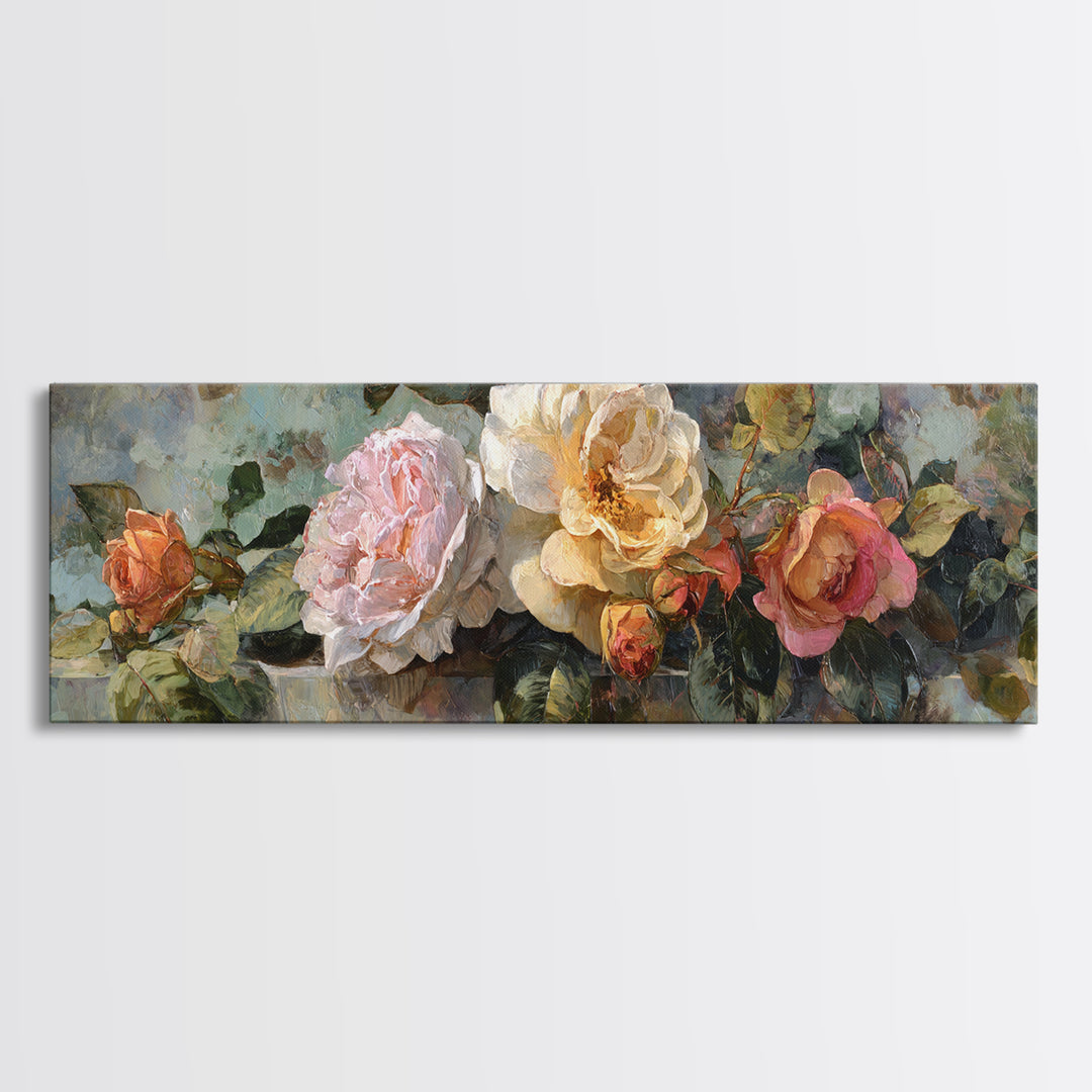 Baroque Roses Mixed Canvas Print, Maximalist Art, Living Room Wall Art, Living Room Decor, Abstract Art, Maximal, Boho Decor, MAX-3x1-94
