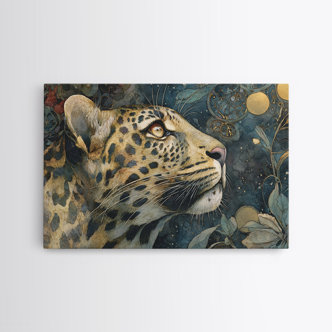 Rainbow Leopard Portrait Framed Canvas Print, Maximalist Art, Leopard Print, Living Room Decor, Oil Painting, Maximal, MAX-3x2-40