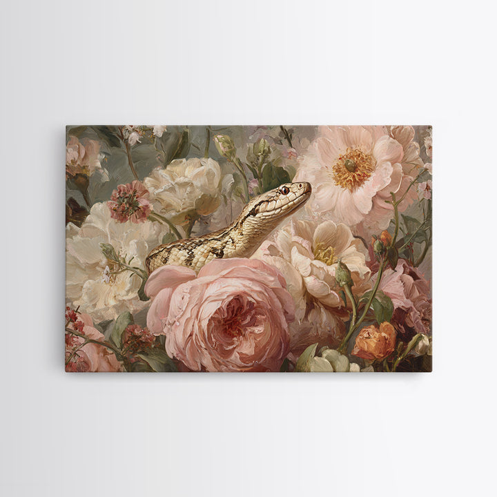 Highly Patterned Snake and Flower Composition Framed Canvas Print, Maximalist Art, Trendy Wall Art, Living Room Decor, Maximal, MAX-3x2-41