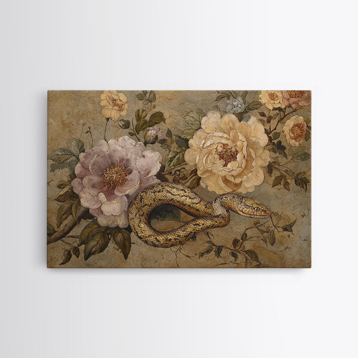 Highly Patterned Snake and Flower Composition Framed Canvas Print, Maximalist Art, Trendy Wall Art, Living Room Decor, Maximal, MAX-3x2-65