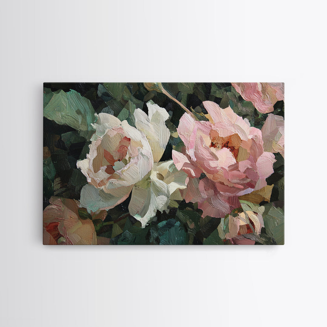 Baroque Roses Mixed Framed Canvas Print, Maximalist Art, Leopard Print, Living Room Decor, Abstract Art, Maximal, MAX-3x2-82