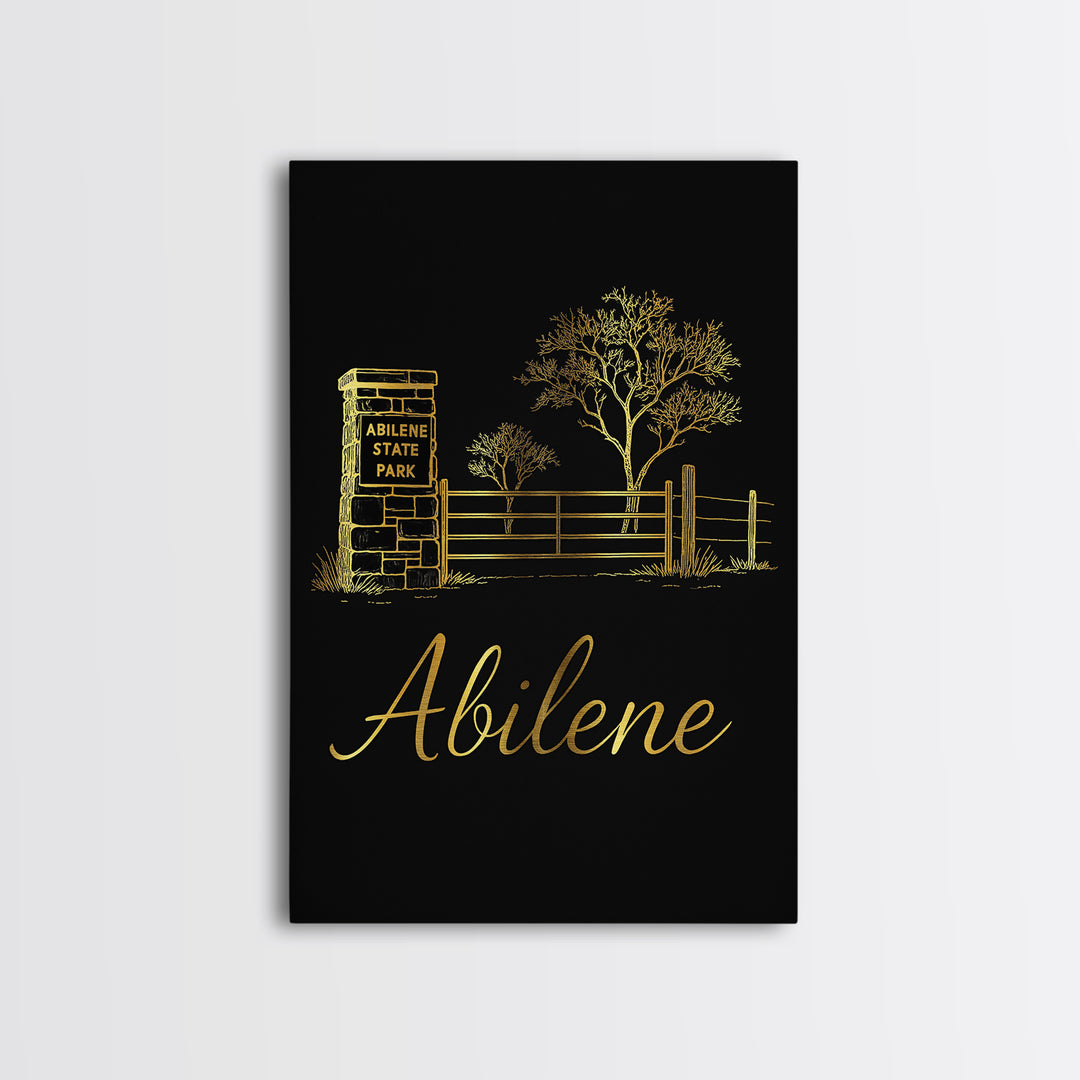 Abilene Texas Travel Poster, Canvas Print, Minimalist Gold Line Art, Abilene City Art, Travel Wall Decor, City Illustration, Home Decor