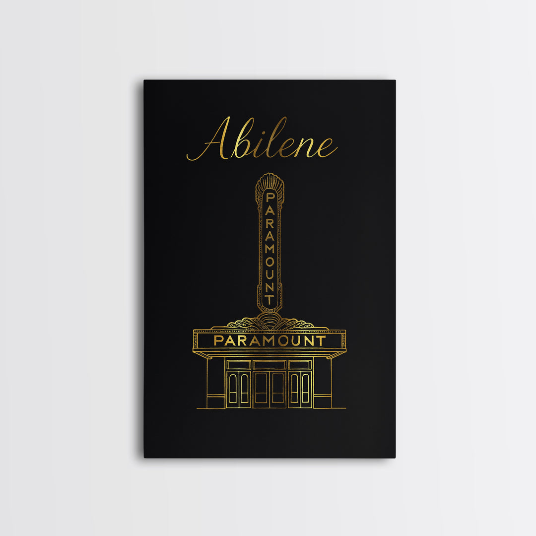 Abilene Travel Poster, Canvas Print, Minimalist Gold Line Art, Abilene Wall Art, Eclectic Wall Decor, Living Room Wall Art, City Poster