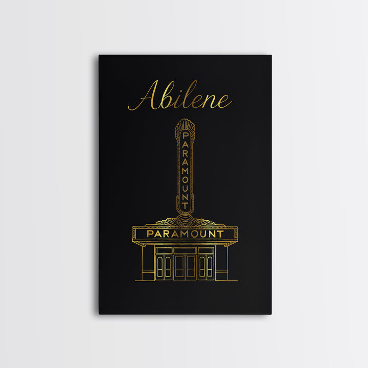 Abilene Travel Poster, Canvas Print, Minimalist Gold Line Art, Abilene Wall Art, Eclectic Wall Decor, Living Room Wall Art, City Poster