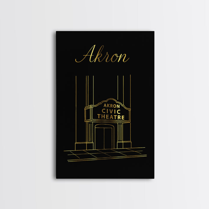 Akron Ohio Travel Poster, Canvas Print, Gold Outline Poster Art, Akron Poster Print, Modern Wall Decor, City Illustration, Travel Decor