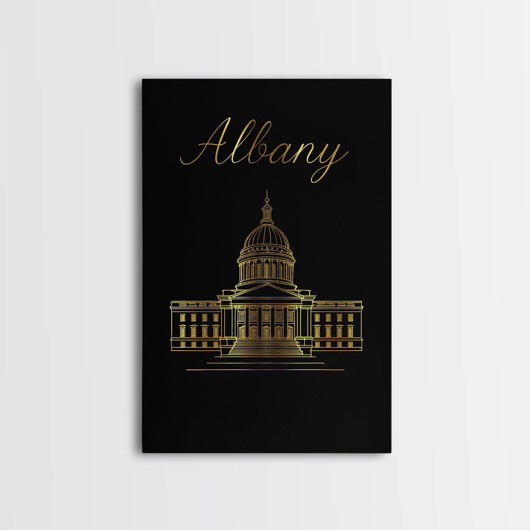 Albany New York Travel Poster, Canvas Print, Gold Outline Poster Art, Albany Art Print, Wanderlust Decor, Fine Art Print, Travel Wall Art