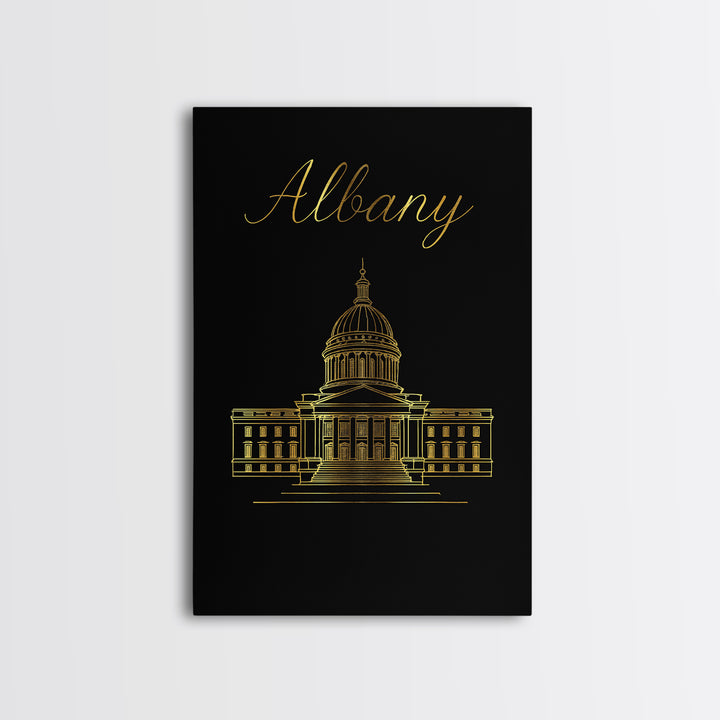 Albany New York Travel Poster, Canvas Print, Gold Outline Poster Art, Albany Art Print, Wanderlust Decor, Fine Art Print, Travel Wall Art