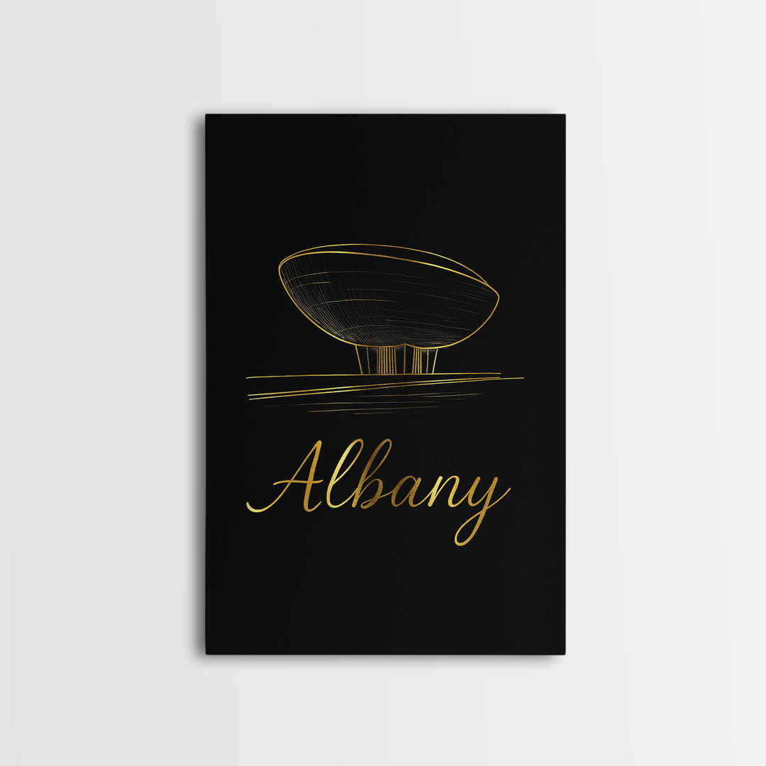 Albany Travel Poster, Framed Canvas Print, Black Gold Minimalist Art, Albany Poster Print, Vintage Travel Print, City Travel Prints