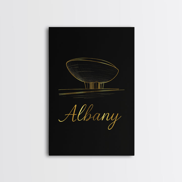 Albany Travel Poster, Framed Canvas Print, Black Gold Minimalist Art, Albany Poster Print, Vintage Travel Print, City Travel Prints