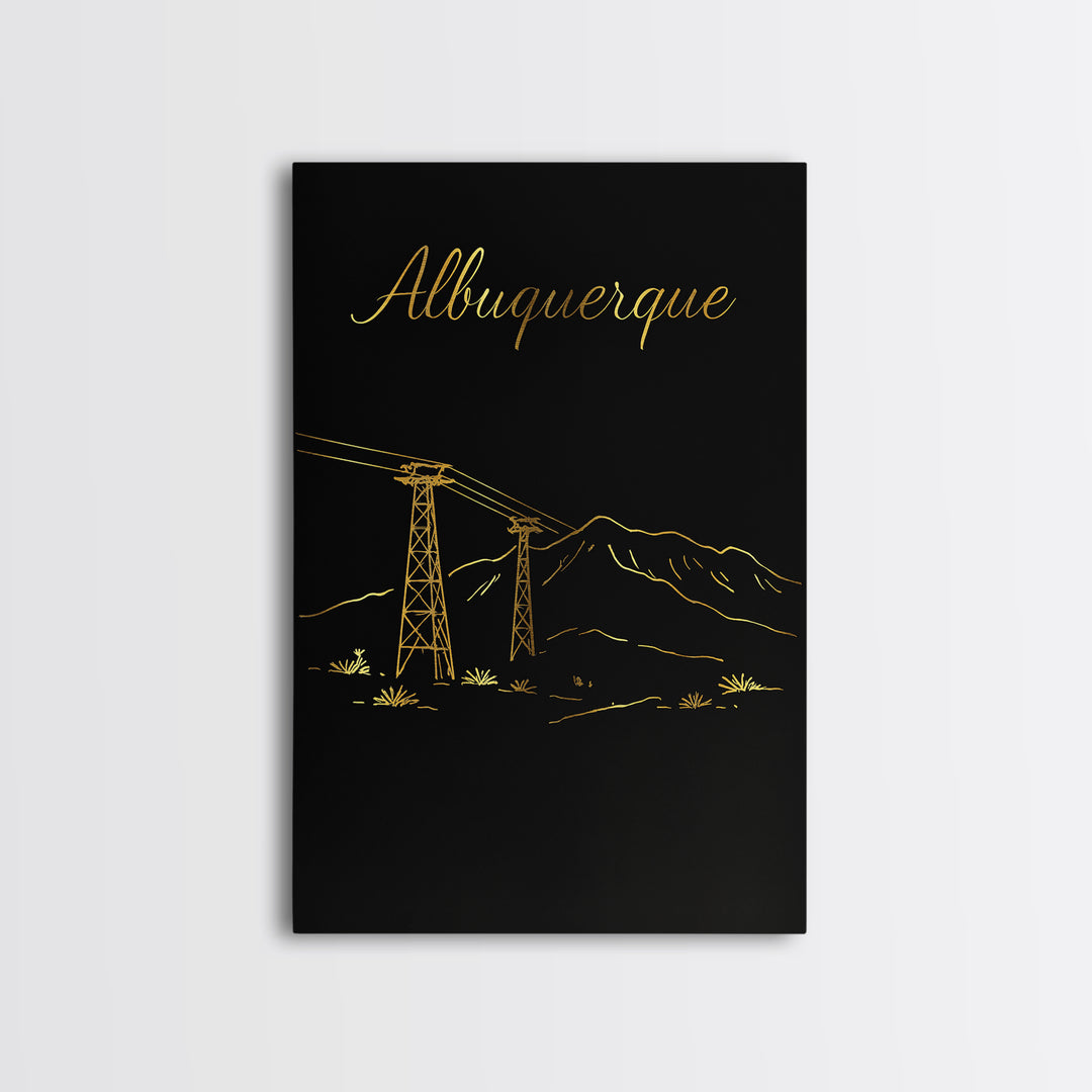Albuquerque New Mexico Travel Poster, Canvas Print, Dark Minimalist Wall Art, Albuquerque Travel Art, Watercolor Skyline Art