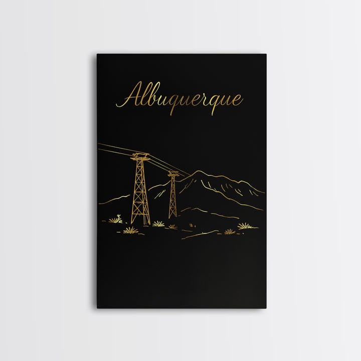 Albuquerque New Mexico Travel Poster, Canvas Print, Dark Minimalist Wall Art, Albuquerque Travel Art, Watercolor Skyline Art