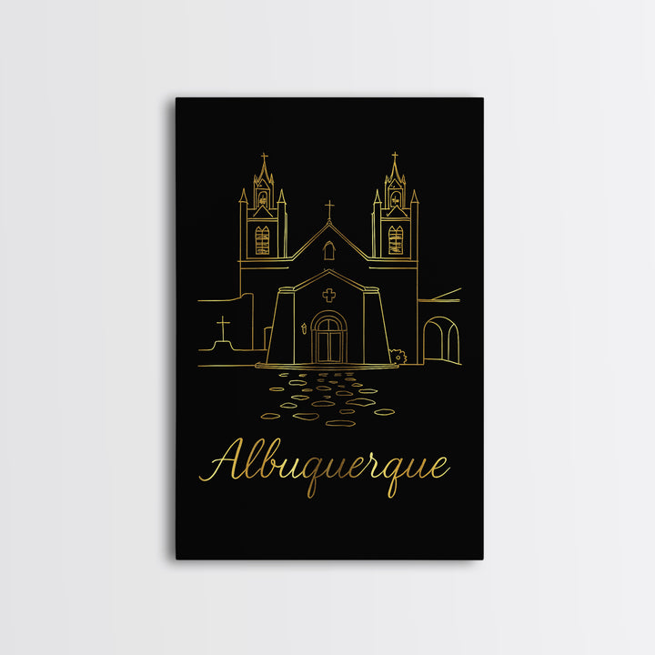 Albuquerque Travel Poster, Framed Canvas Print, Gold Outline Poster Art, Albuquerque Travel Art, Travel Wall Art, Wanderlust Decor