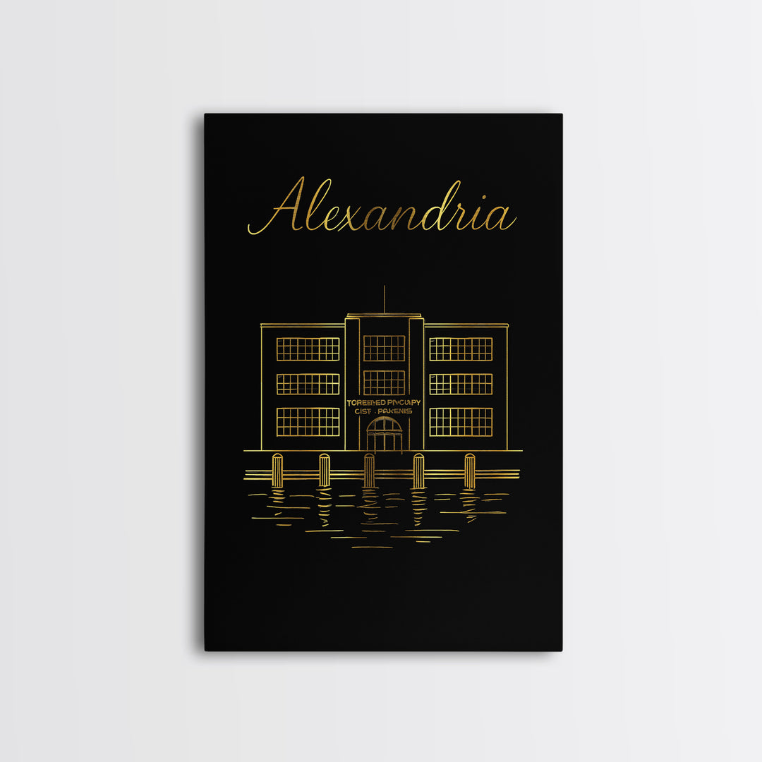 Alexandria Virginia Travel Poster, Canvas Print, Black Gold Minimalist Art, Alexandria Poster Print, Modern Wall Decor, Wanderlust Decor