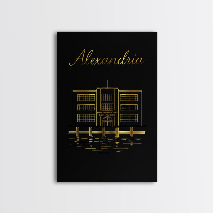 Alexandria Virginia Travel Poster, Canvas Print, Black Gold Minimalist Art, Alexandria Poster Print, Modern Wall Decor, Wanderlust Decor