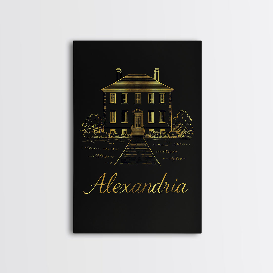 Alexandria Travel Poster, Canvas Print, Minimalist Gold Line Art, Alexandria Art Print, City Illustration, City Art Print, Wanderlust Decor