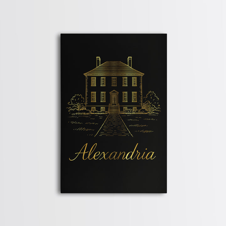 Alexandria Travel Poster, Canvas Print, Minimalist Gold Line Art, Alexandria Art Print, City Illustration, City Art Print, Wanderlust Decor