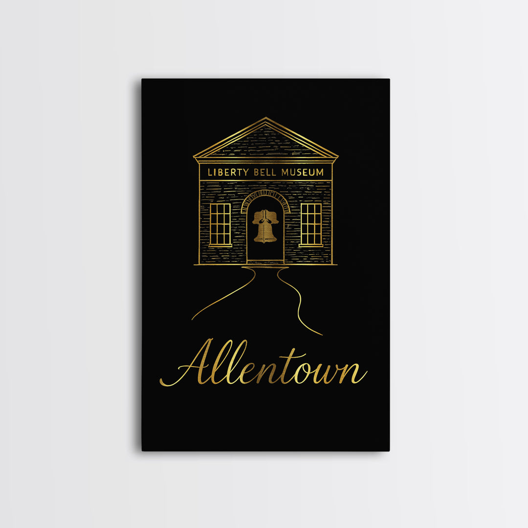 Allentown Pennsylvania Travel Poster, Canvas Print, Black Gold Minimalist Art, Allentown Travel Art, Travel Print, Watercolor Urban Skyline