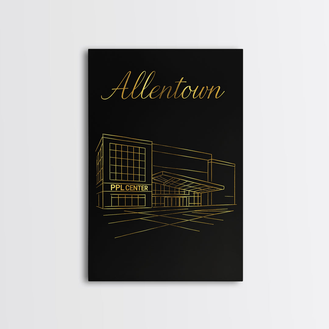 Allentown Travel Poster, Canvas Print, Minimalist Gold Line Art, Allentown Travel Art, Retro Travel Print, Wanderlust Decor, City Poster