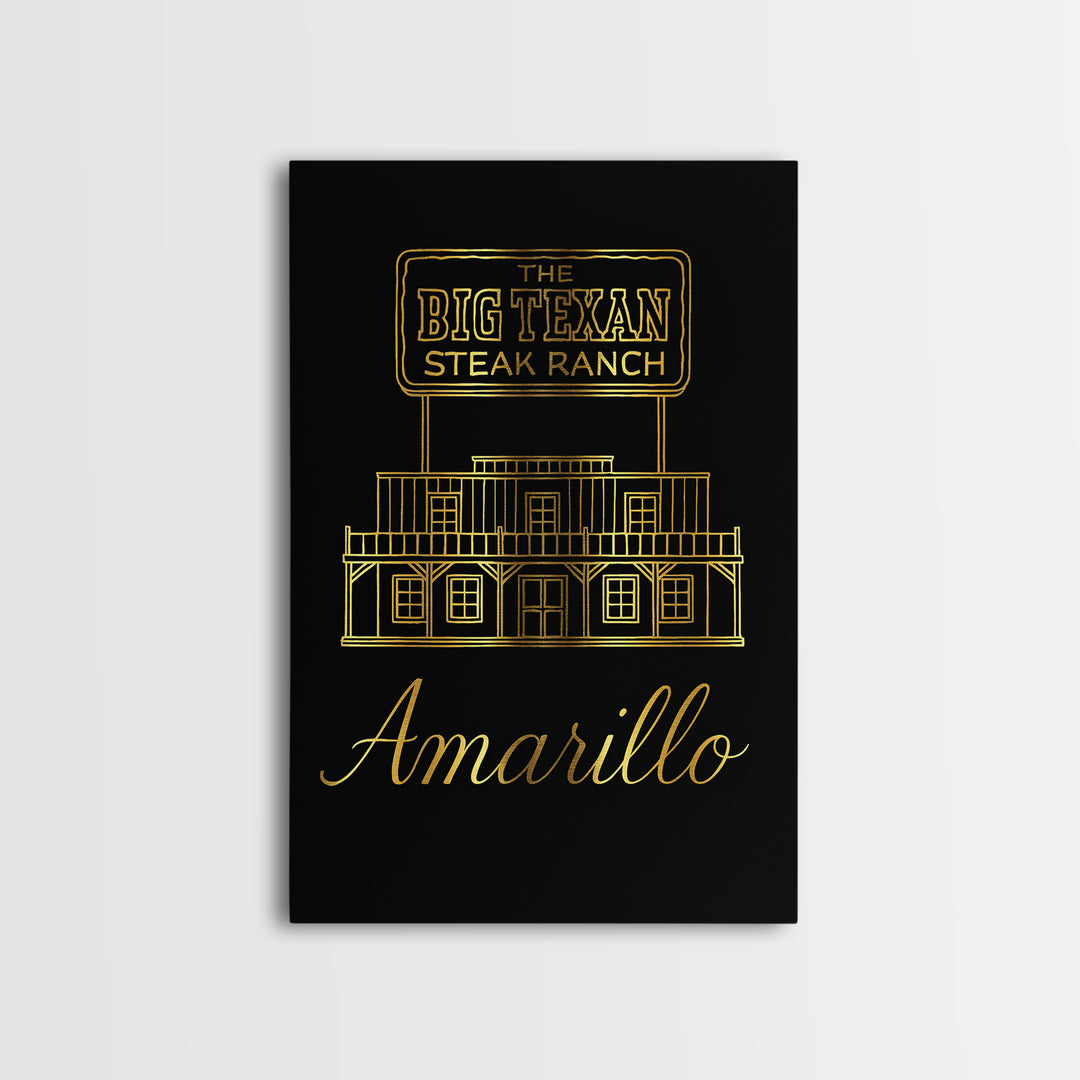Amarillo Texas Travel Poster, Canvas Print, Minimalist Gold Line Art, Amarillo Poster Print, Gift For Travelers, Mid Century Wall Art