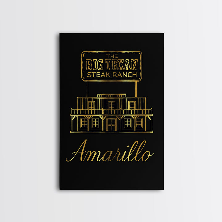 Amarillo Texas Travel Poster, Canvas Print, Minimalist Gold Line Art, Amarillo Poster Print, Gift For Travelers, Mid Century Wall Art