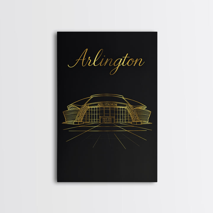 Arlington Texas Travel Poster, Framed Canvas Print, Minimalist Gold Line Art, Arlington Poster Print, Gift For Travelers, Retro Travel Print