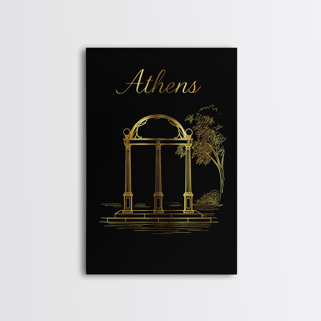 Athens Travel Poster, Framed Canvas Print, Minimalist Gold Line Art, Athens Travel Art, Vintage Travel Art, Travel Wall Art, Travel Gift