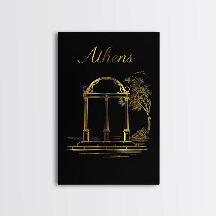 Athens Travel Poster, Framed Canvas Print, Minimalist Gold Line Art, Athens Travel Art, Vintage Travel Art, Travel Wall Art, Travel Gift