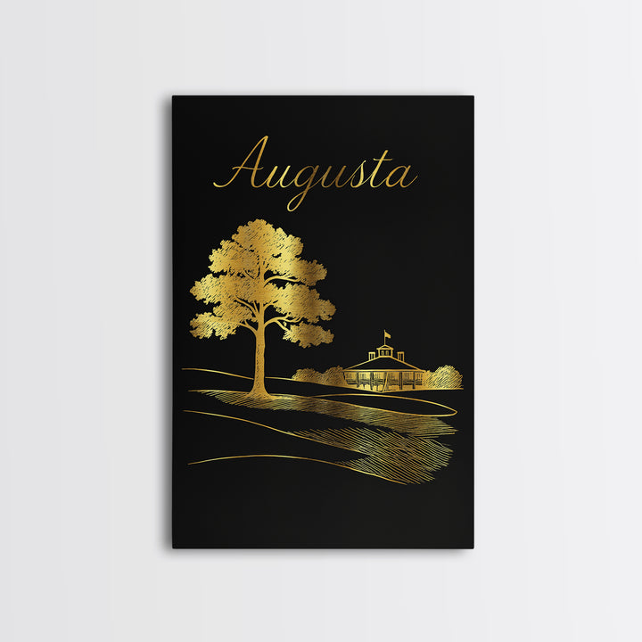 Augusta Georgia Travel Poster, Framed Canvas Print, Dark Minimalist Wall Art, Augusta City Art, Mid Century Wall Art, Living Room Wall Art