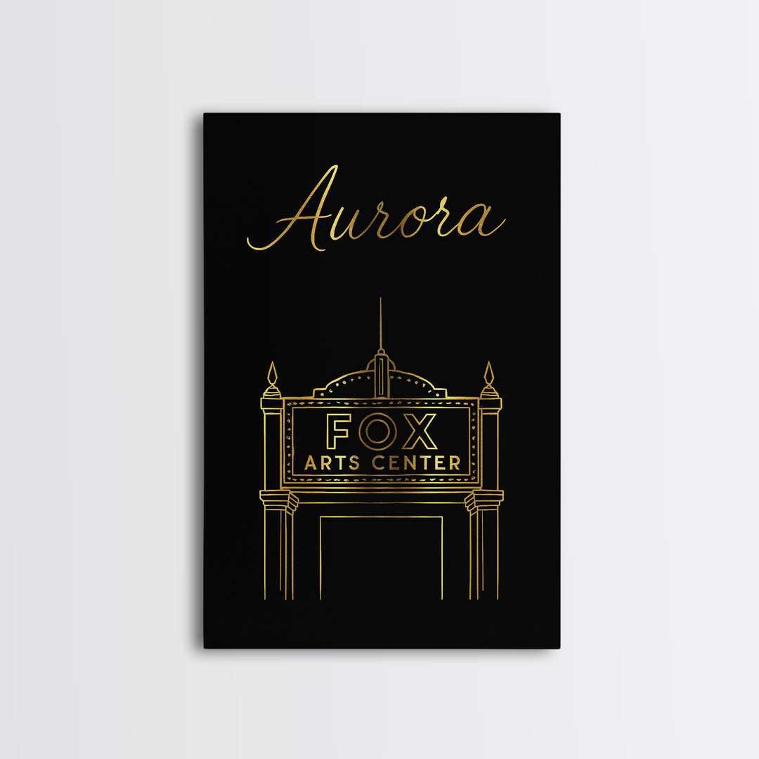 Aurora Travel Poster, Canvas Print, Gold Outline Poster Art, Aurora City Art, City Travel Prints, Home Office Decor, City Art Print