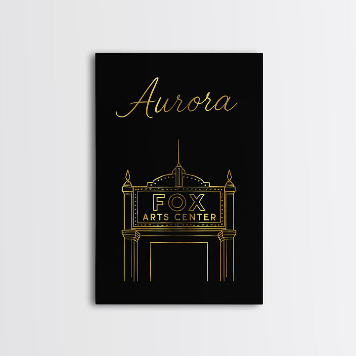 Aurora Travel Poster, Canvas Print, Gold Outline Poster Art, Aurora City Art, City Travel Prints, Home Office Decor, City Art Print
