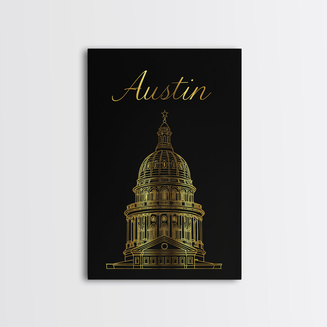 Austin Travel Poster, Framed Canvas Print, Dark Minimalist Wall Art, Austin Art Print, Vintage Travel Print, Travel Art Print, Design 2