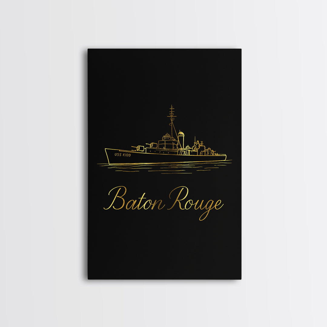 Baton Rouge Louisiana Travel Poster, Canvas Print, Minimalist Gold Line Art, Baton Rouge Art Print, Gift For Travelers, Wanderlust Decor